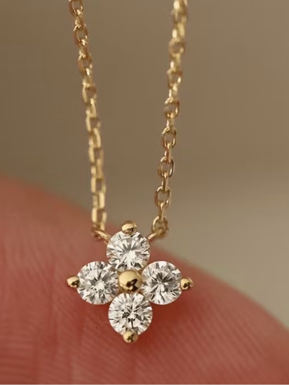 Minimalist 14K Gold Plated over Stainless Steel-Clover Cubic Z Pendant Necklace